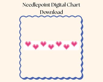 Pink Hearts Needlepoint Key Fob Chart: Valentine's Design (PDF Download, 13 Mesh, 9x1.5")