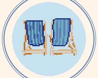 Beach Chairs Needlepoint Chart – Coastal Blue, Summer Stitch (Digital Download)