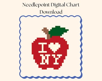 I Heart NY Needlepoint Chart | Beginner Apple Design (Digital Download)