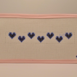 Hand-Painted Needlepoint Canvas – Hearts Key Fob on 13 Mesh, 9x1.5” | Stitch-Painted Valentine Design | DIY Keychain Canvas