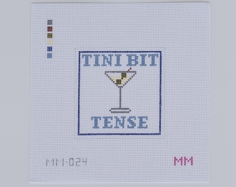 Hand-Painted Martini Needlepoint Canvas: Tini Bit Tense, 4x4” Design