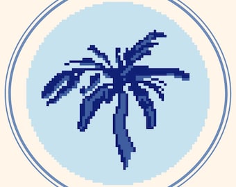 Blue Skies & Backsides - Digital Download – Palm Tree Needlepoint Chart (4" Round, 18 Mesh, DMC)