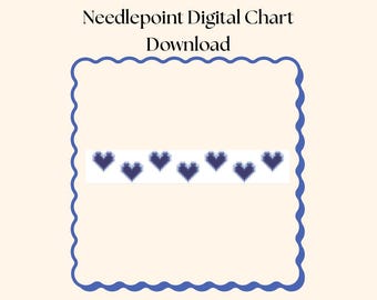 Blue Hearts Needlepoint Key Fob Chart: Valentine's Design (PDF Download, 9x1.5")