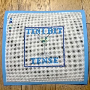 Tini Bit Tense Needlepoint Canvas – Hand-Painted & Stitch-Painted on 13 Mesh | 4x4” Design | Optional Stretcher Bars