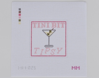 Tini Bit Tipsy Needlepoint Canvas - Hand-Painted Martini Design & Stitch-Painted on 13 Mesh | 4x4” Design