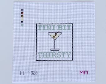 Tini Bit Thirsty Needlepoint Canvas – Hand-Painted & Stitch-Painted on 13 Mesh | Martini Design