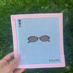 Mini Sunglasses Needlepoint Canvas – 13 Mesh, 3x1 Inch Hand Painted & Stitch Painted Design for Bag Charm, Patch, or Beginner Project