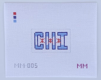 Chicago Flag Needlepoint Canvas Stitch Painted