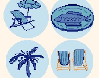 Coastal Needlepoint Charts – Beachy 18 Mesh Summer Designs (Digital Download)