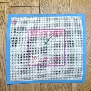 Tini Bit Tipsy Needlepoint Canvas – Hand-Painted & Stitch-Painted on 13 Mesh | 4x4” Design | Optional Stretcher Bars