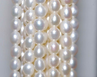 AAA Quality 5.5MMX6-7MM White Ivory Rice oval freshwater Pearls,  15"Full Strand  genuine  pearl, New ARRIVAL for bridle design #DR3003A