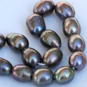 AA 9mm X 10-11mm Large Hole 2.2mm, 3mm Freshwater Pearls, Peacock Color ...