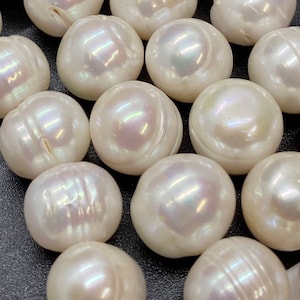 Huge 12-14mm Large Hole 2.2mm 3mm Freshwater Pearl Baroque round Potato Pearl Natural Ivory White A-AA 7"  half Strand 15pc beads #RS3015LH