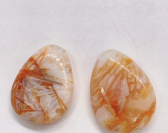 Designer choice! Unique Pair Natural Orange Quartz 2pcs, crazy lace agate 18mmX25mm Tear drop smooth Flat gemstone--NEW ARRIVAL