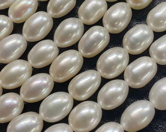 AAA High quality 8MMX 9-11mm stunning luster White Ivory Rice oval freshwater Pearl, 15"strand genuine pearl beads, New Deal SALE #DR3047
