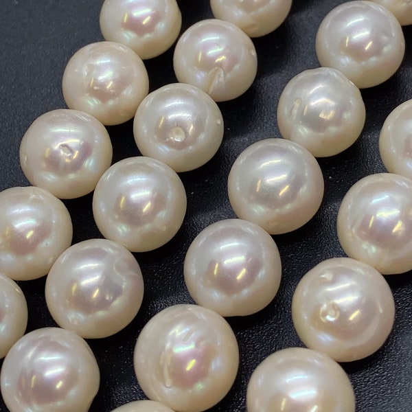 11-12mm A-AA Large Round Freshwater Pearls Off round Potato Pearl Ivory White pearl beads 15'' Full Strand 33 pc genuine pearl--#RS3008A