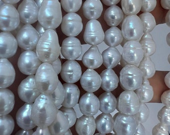 Luster 7.5-8mmX8-9mm Baroque Akoya Cultured Pearl strand, tear drop pearl, genuine cultured pearl--stunning luster salt water pearls #KS4002
