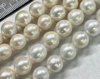 9-11mmX11-12mm Genuine Baroque Edison Pearl, white oval fire flameball pearl, metallic luster baroque pearls, 15" full strand 36pc+ beads