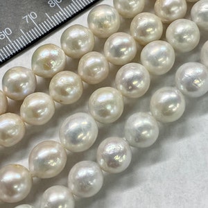 9-11mmX11-12mm Genuine Baroque Edison Pearl, white oval fire flameball pearl, metallic luster baroque pearls, 15" full strand 36pc+ beads