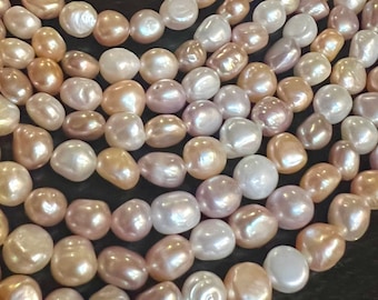 AA 6-7mmX8mm Multi Color Baroque Freshwater Pearl nugget pearl beads, mix Nature White Champagne Pink, 15" Full Strand, NEW Arrival Sale