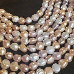 AA 6-7mmX8mm Multi Color Baroque Freshwater Pearl nugget pearl beads, mix Nature White Champagne Pink, 15" Full Strand, NEW Arrival Sale