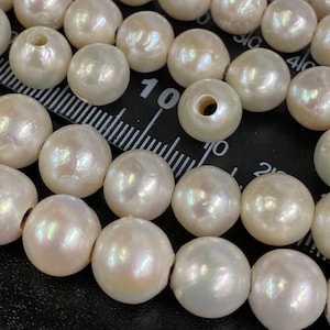 AA+ 9-11mm Genuine Edison round Cultured Pearl, white round fire flameball pearl, super stunning luster pearls, 2.2mm 3mm large hole choice