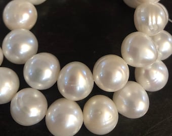 11-12mm A-AA Off round Freshwater Pearl Large hole 2.2mm 3mm Potato Pearl Ivory White 7'' half Strand 15pc genuine pearl beads #RS3008LH