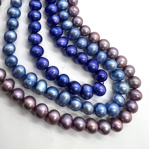 A~AA 6-7mm round potato Freshwater Pearl, Full Strand 15" Mauve purple light blue pearl 65+pc loose pearl beads  #RS2086