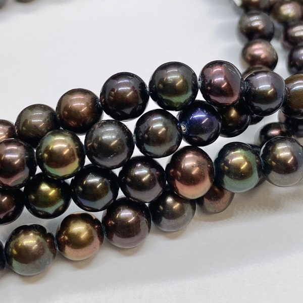 AA+ 6-6.5mm Freshwater Pearls round potato pearl peacock Black Brown pearl--Full Strand15"  65pc loose pearl beads #RS2031