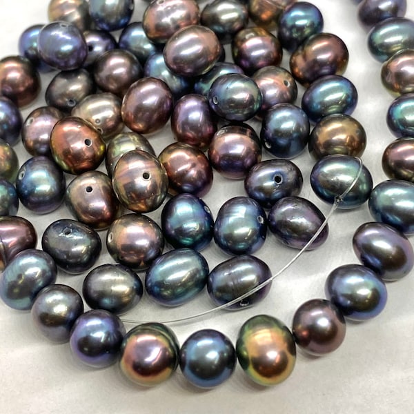 A-AA 6-7mm Metallic Peacock Freshwater Pearl, round potato pearl Rainbow blue Green pearl, 35pc loose pearl beads Bargain Deal SALE #RS2080