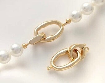 14k Gold plated pearl Clasp set, baroque pearl gold buckle clasp, flexiable beading oval connection clasp, wholesale #FDC017 NEW