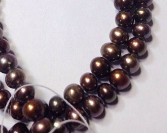Freshwater Pearl A-AA round potato pearl Olive Brown pearl--5-6mm Full Strand15" strand  #RS2015