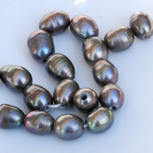 AA 9mm X 10-11mm Large Hole 2.2mm, 3mm Freshwater Pearls, Peacock Color ...