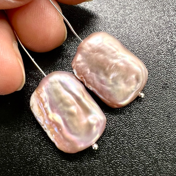 Single piece AAA+ 15X20mm Baroque Square Pearl beads, natural pink purple Rectangle Coin Freshwater Pearl for pendant or earring KC3039A