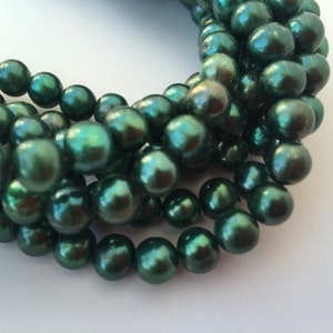AA+ quality Forest Green 7-8mm Round pearl Freshwater Pearl, dark green 15" Full Strand 50+ pc genuine pearl beads designer #RS2071
