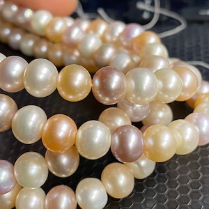 7-7.5mm AAA Round off natural multiple colors pearl 15.5&quot; full strand Natural Pink purple white Genuine Freshwater Pearl great luster
