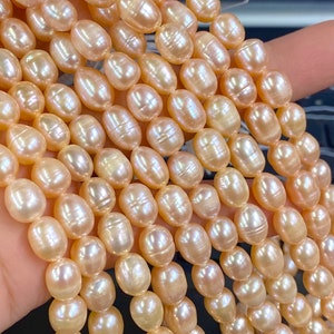7X8mm full Strand oval Rice freshwater Pearl, natural pink peach lavender Baroque Pearl, 14&quot; 40pc+ loose pearl beads #DR3002 NEW SALE