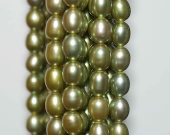 AAA 5-6mmX7-8mm Rice Pearl oval Freshwater Pearl vintage mint green pearl beads olive green 15.5" full Strand 70pc loose pearl beads