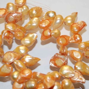 Teeth Biwa Dancing Baroque Freshwater Pearl Champagne Gold color pearl beads 15&quot; full strand wholesale Promotion deal SALE