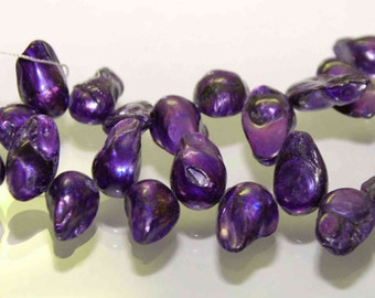 SALE! 10mmX20mm large 15" full strand teeth biwa dancing freshwater pearl, Purple color baroque pearl,---On Sale