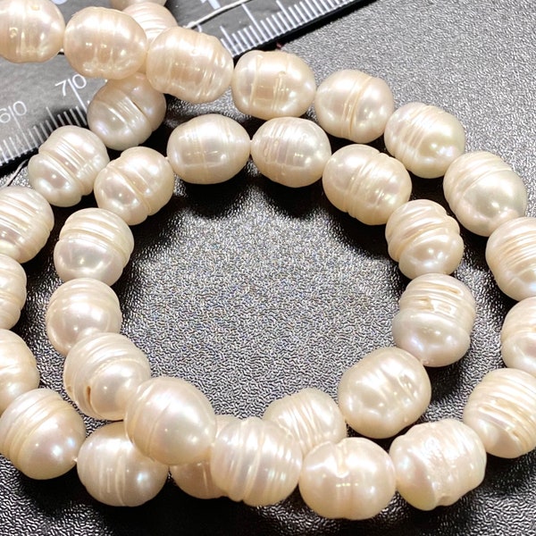 Big Rare AAA 10-11mmX11-12mm white natural oval circled baroque freshwater pearl, 15.5" full strand 37+ pc circled Rice pearl beads,#RS3020w