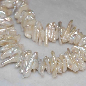 AAA 7mmX20mm platinum grey or Ivory Natural Biwa stick Pearls, center drilled short strand biwa pearls beads----Promotion for designer