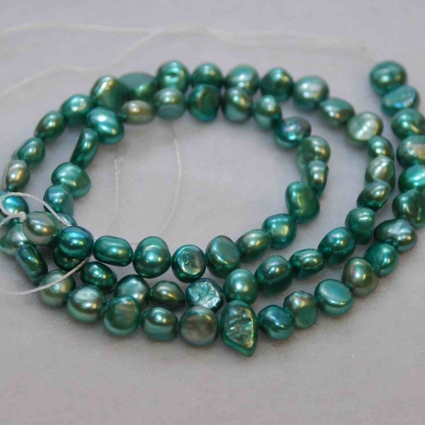 AA+ 5-6mm Corn Pearl Baroque Pearl Nugget Pearl Freshwater Pearl deep cyan green----15" full strand 65pieces Wholesale #CB6010