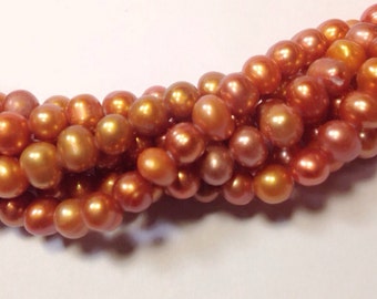 Freshwater Pearl A-AA round potato pearl Orange Bronze pearl--5-6mm Full Strand15" strand #RS2018