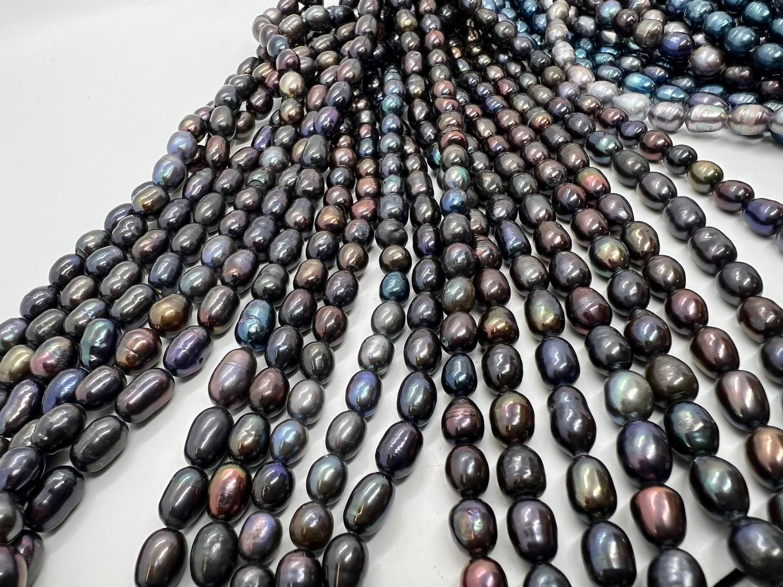 6mmx 7-9mm Rice Baroque Pearl Freshwater Pearl Metallic Peacock Black ...