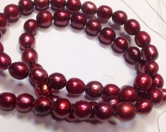 10x9mm Cranberry Red Off Round Freshwater Pearl Beads 16 inch 42 piece
