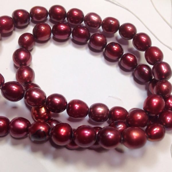Rice Pearl Oval Pearl Freshwater Pearl burgundy red 6-7mm X 7-9mm----15 inches full strand 45pc #DR3016