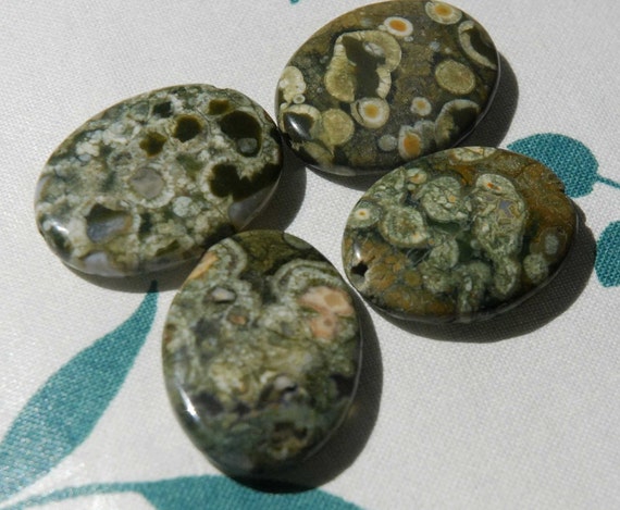 Green Leopard Skin Jasper--pair Pcs 18mmx25mm Oval Flat Gemstone