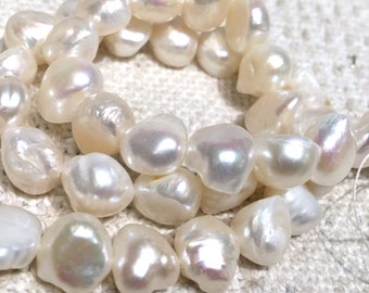 AA+ 10-12mm Baroque Pearl Freshwater Pearl, pebble Ivory white cream Large nugget pearl beads---15&quot; full strand New Arrival SALE