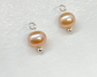 6 peças pingente pendente de pérola de água doce rosa natural, pingente de pérola pequena, joias para fazer você mesmo, pingente de pérola redondo, prata esterlina dourada, CR1001P